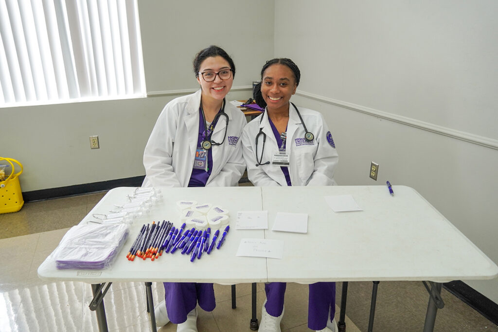 Earlier this year, nursing students worked with students from the Fred Wilson School of Pharmacy and the Congdon School of Health Sciences to provide free health screenings to community members as part of HPU’s annual tradition of observing Martin Luther King Jr. Day as a “day on, not a day off.” Two nursing students posed while taking a break from giving health screenings in the city of High Point on Jan. 19, 2026.