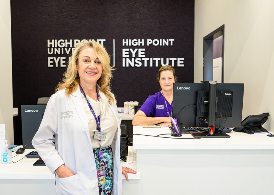 High Point University’s new School of Optometry has opened the High Point Eye Institute and will offer free eye exams for a limited time to help community members and their families. Pictured at right was Dr. Annette Bade, associate dean of clinics at the School of Optometry, and Dr. Maryke Neiberg, professor of optometry and director of assessment.