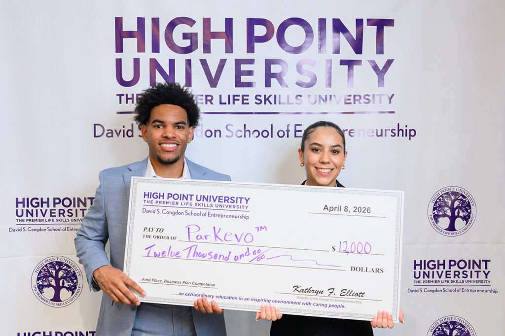 HPU students Evan Taylor and Brianna Stinespring’s artificial intelligence venture, Parkevo, is among 27 semifinalists from 531 student-led AI ventures in a new national business competition organized by Texas A&M. Parkevo uses AI vision to give drivers and parking administrators real-time information on parking availability.