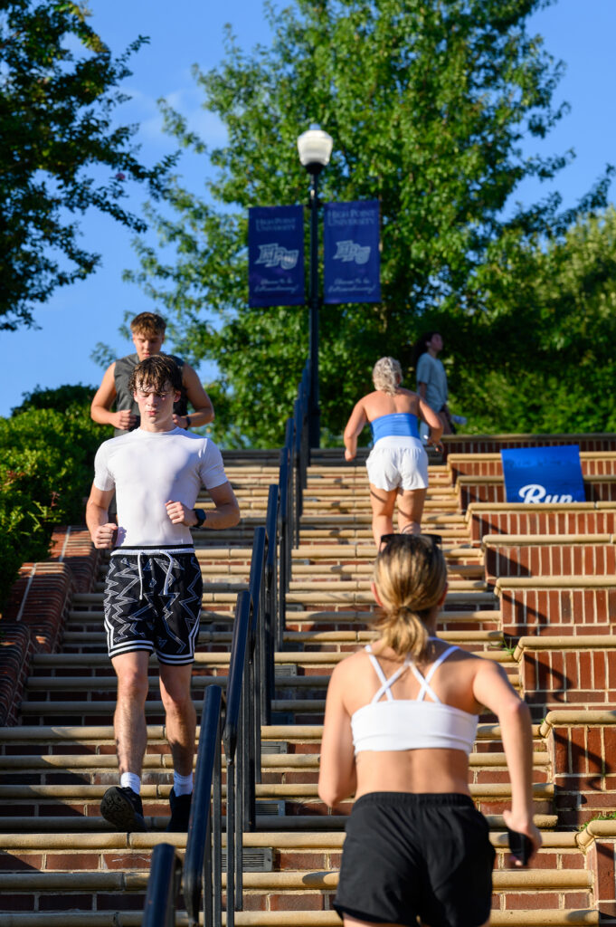 Groups of students ran up and down 110 flights of stairs at the Cottrell Amphitheater in remembrance of first responders’ sacrifice during the Sept. 11 terrorist attacks.