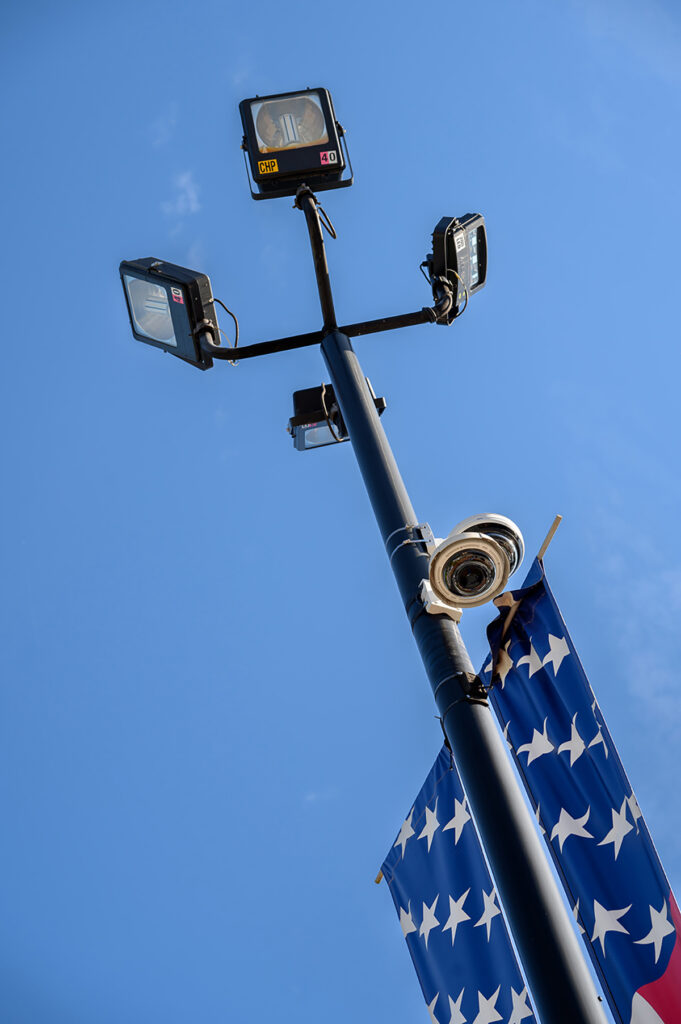 A camera on a light pole at HPU's Caffey Hall parking lot is part of the students’ pilot project to track individual parking spaces in real time.