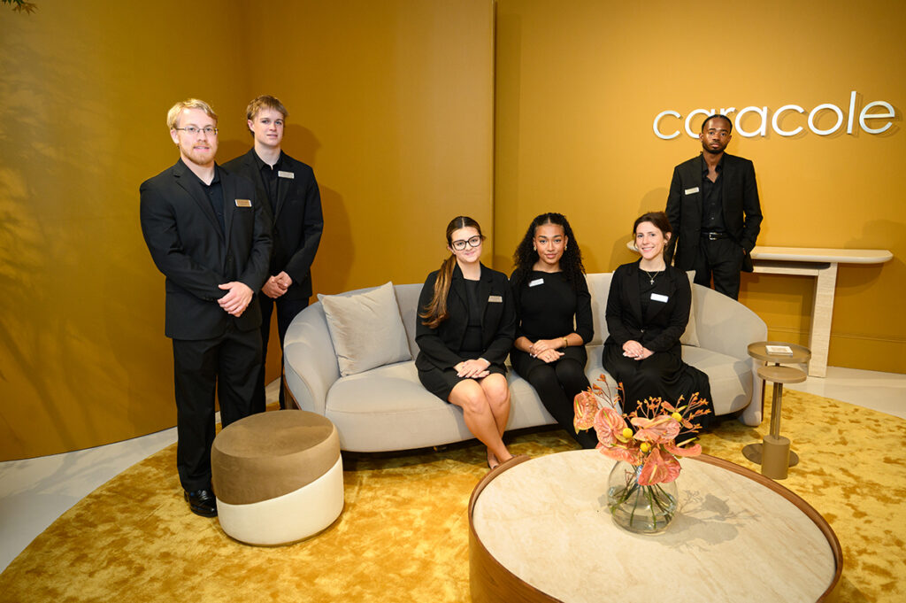 Pictured were six of the 14 students from HPU’s Earl N. Phillips School of Business who assisted sales representatives in the Caracole showroom. Pictured from left were students Andrew Hoehn, Carson Wolf, Jaci Licari, Nya Ruiz, Ella Wilbern and Elijah Davis.