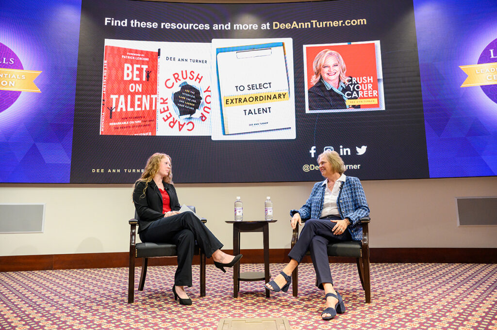 Student moderator Kynley Simerson, a senior accounting major who interned for Chick-fil-A corporate, asked Turner questions during a Q&A session.
