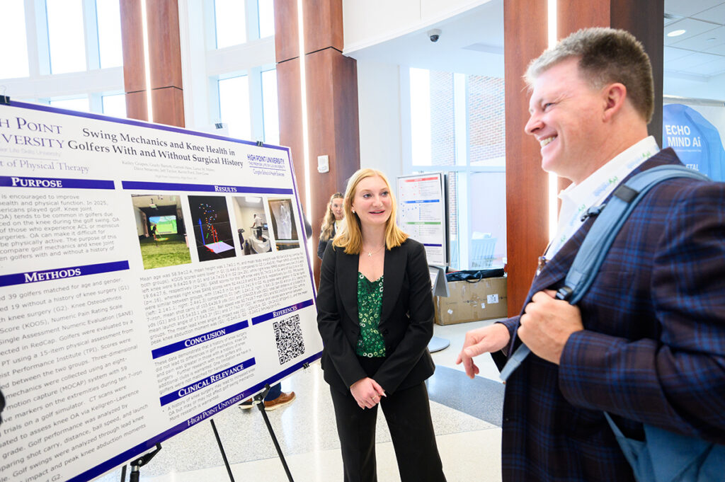 Kailey Grapes, a junior exercise science major on the pre-PT track, discussed research on the effects of knee surgery on golf swing biomechanics and knee osteoarthritis.