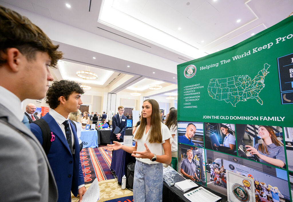 HPU seniors Nicholas and Tyler Jung talked with Caitlin Black, a Class of 2025 alumna who works for Old Dominion Freight Line as an IT program coordinator.