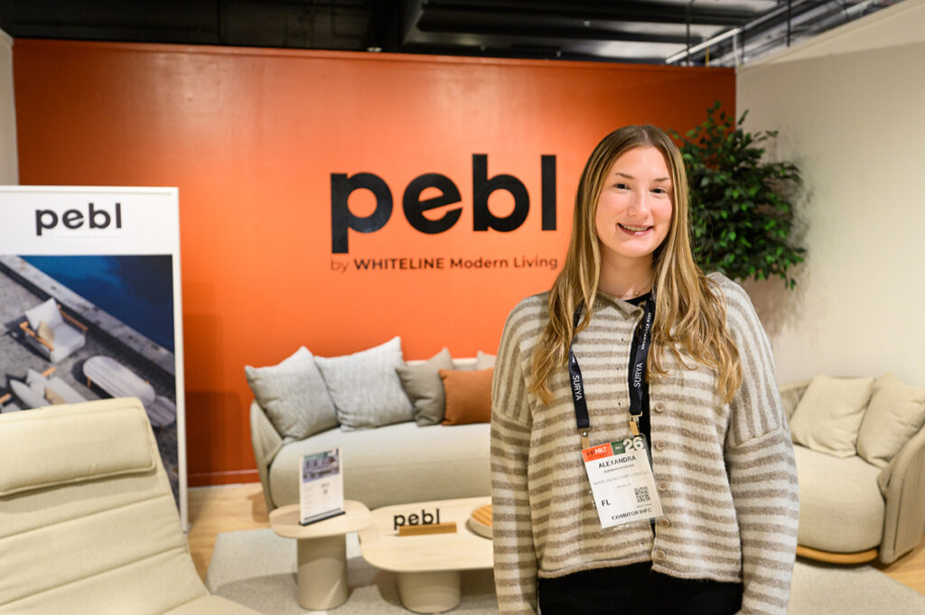 Alex Fisher, a sophomore interior design major from Lake Orion, Michigan, worked in the pebl showroom.