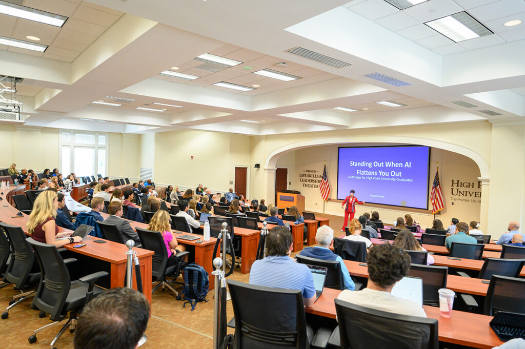 Students and employers listened as Piccione stressed how human interactions differ from artificial intelligence.