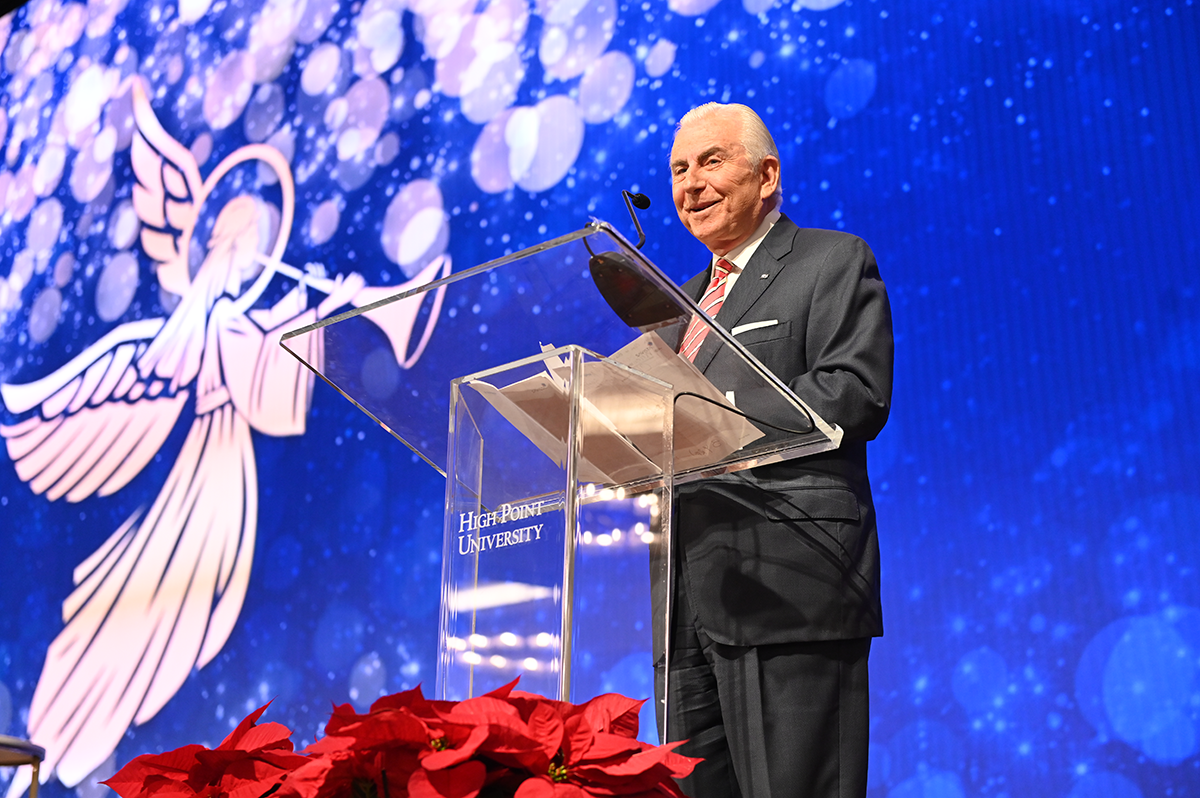 HPU President Dr. Nido Qubein speaks at the prayer breakfast.