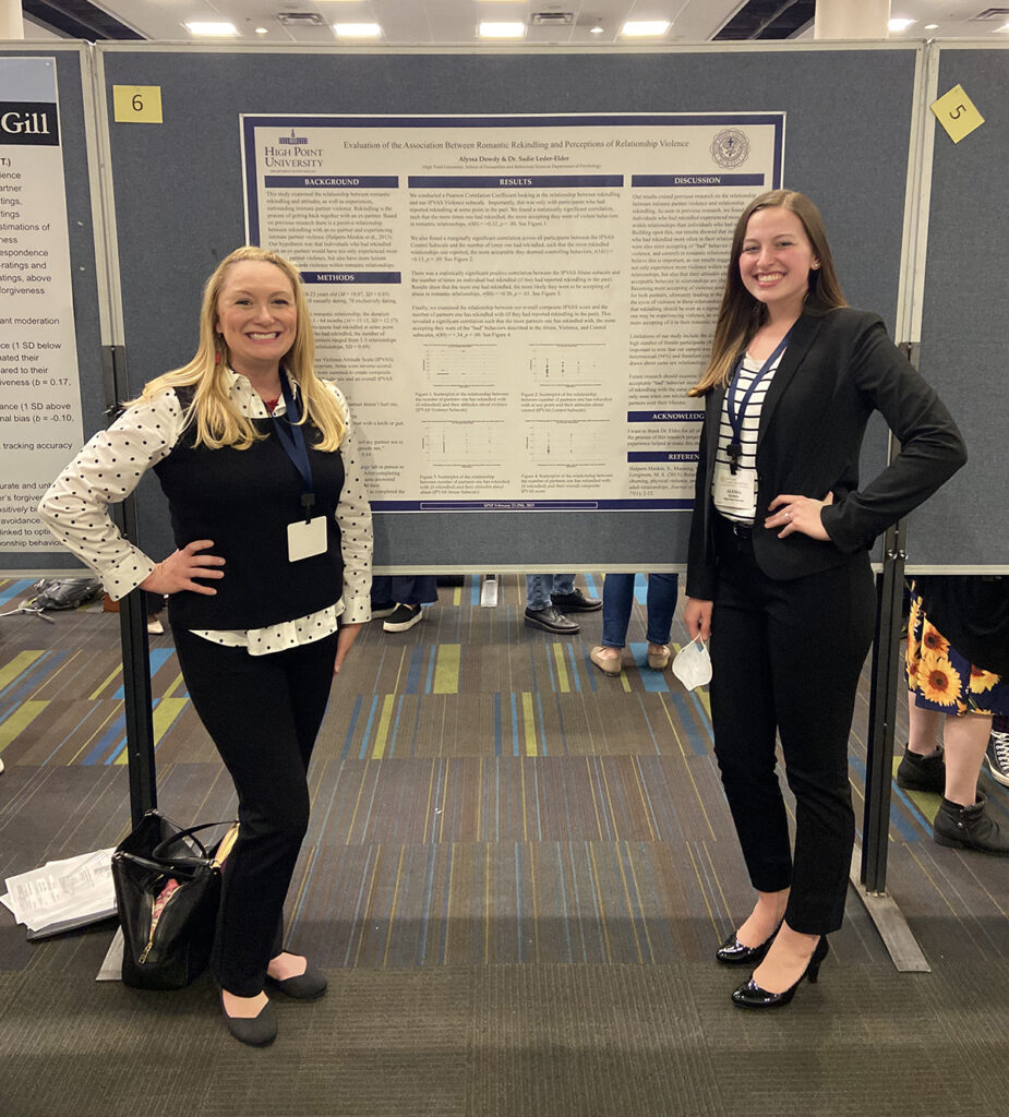 Dr. Sadie Leder Elder, left, and Alyssa Dowdy at the Society for Personality and Social Psychology National Conference.
