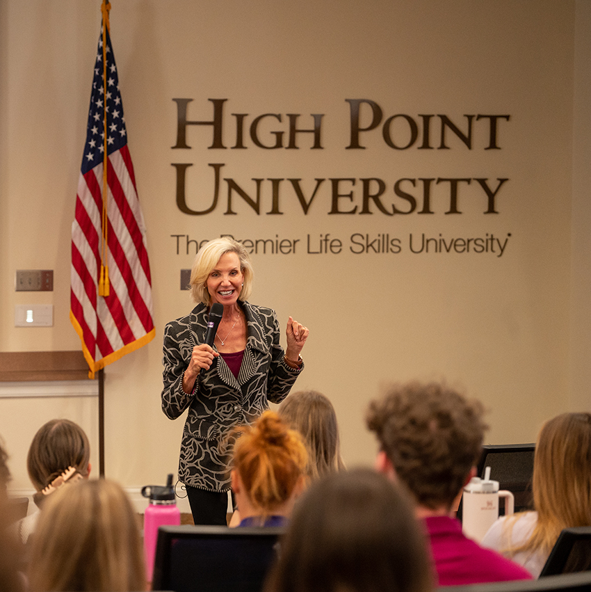 Powell explained the value of networking and building relationships as she spoke to students. 