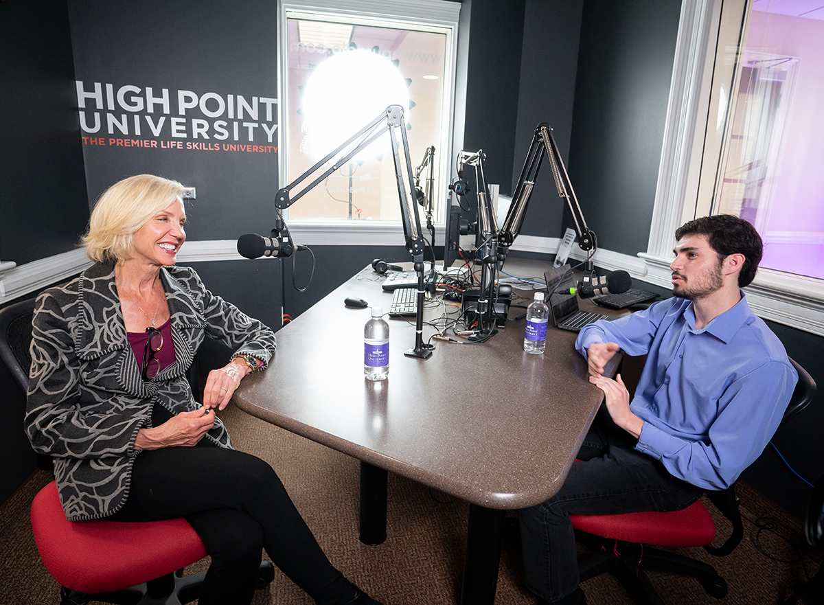 Powell recorded a podcast with student Jack O’Donnell, a sophomore media production major from Avon, Connecticut. 