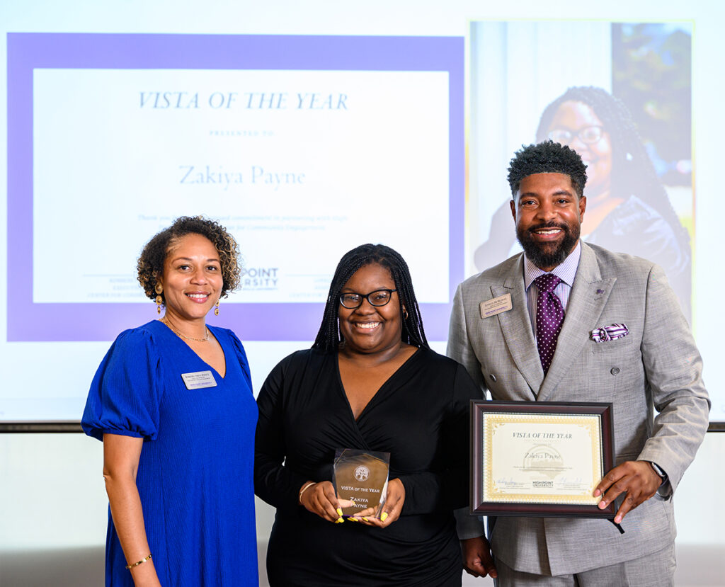 Pictured from left are Kimberly Drye-Dancy, executive director of HPU’s Center for Community Engagement, with VISTA of the Year Zakiya Payne and Lovelle McMichael, assistant director of HPU’s Center for Community Engagement.