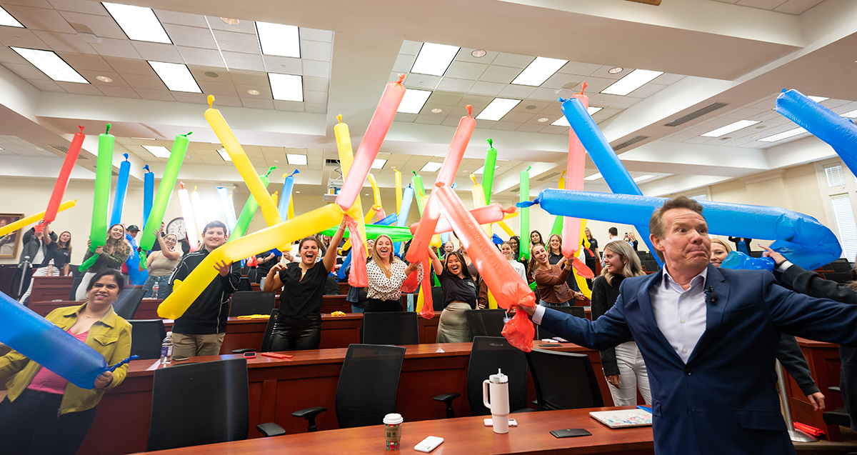 Students react to one of Spangler’s science-based lessons during his Life Skills Seminar on the Science of Engagement. 
