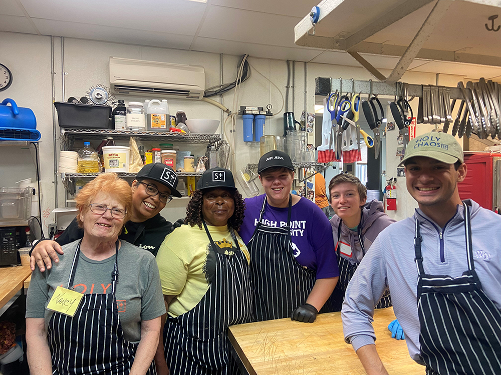HPU students worked in the kitchen and served alongside the community at Haywood St. Church, a congregation formed intentionally for those experiencing homelessness. 