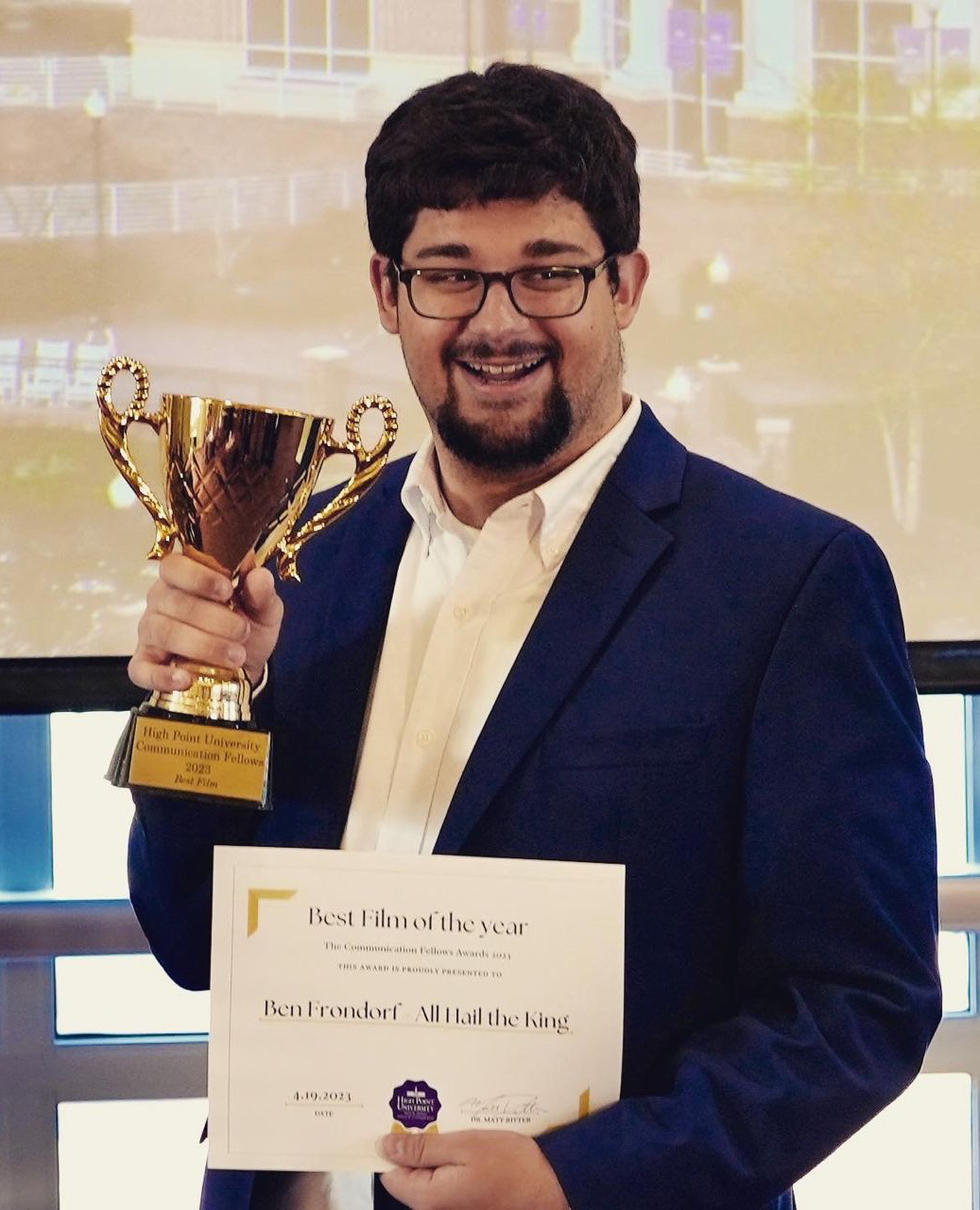 Ben Frondorf, ’23, a popular culture and media production major and creative writing minor, recently won several awards including Best Student Film in Paris, France, for his film “The Source.” 