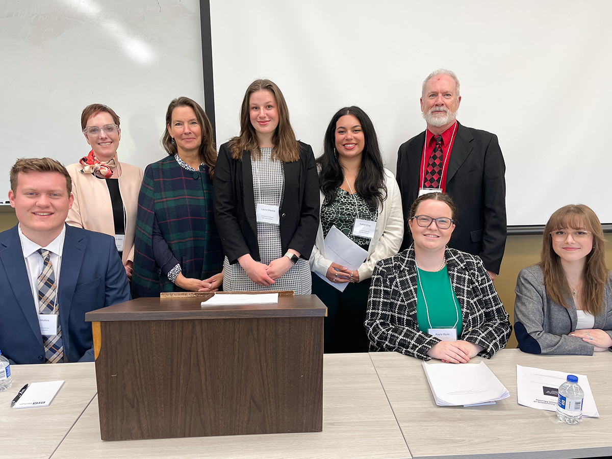 Pictured standing from left are Dr. Amanda Allen, Dr. Shannon Lalor, Laura Mackie, Kaitlyn Cruz and Dr. Michael Kennedy. Pictured seated from left are Mac Mollins, Kayla Wylie and Samantha Dunn.