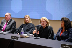 North Carolina Court of Appeals Judge Donna Stroud speaks to audience inside High Point University's Congdon Hall.
