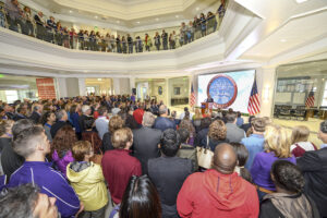 Dr. Nido Qubein addresses HPU students, parents and special guests at the grand opening ceremony and open house for HPU’s Cottrell Hall, home to the Flanagan Center for Student Success. 