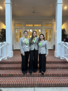 High Point University students Kayla Orr, Chloe Holsinger and Claire Barnes worked as guest relations agents at Berckmans Place, an exclusive venue at Augusta National, where they greeted guests, answered their questions and provided them with information.
