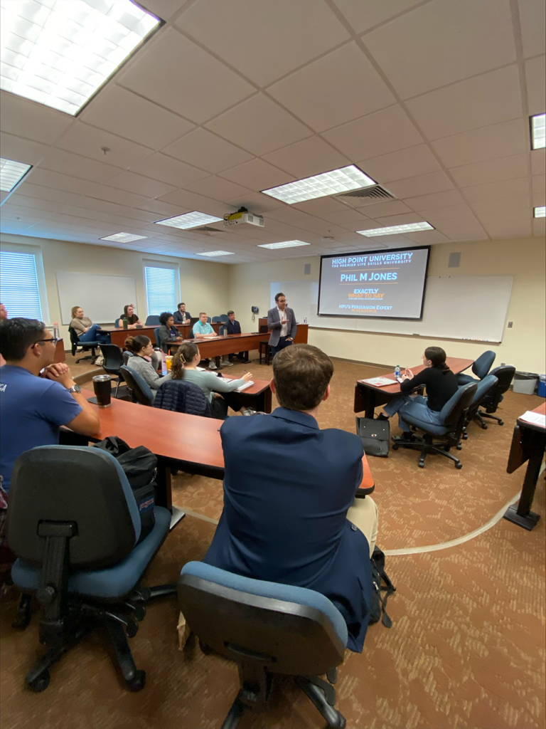 Jones spoke with political science professor Dr. Martin Kifer’s United States foreign policy class about using persuasive speech in the context of diplomacy.