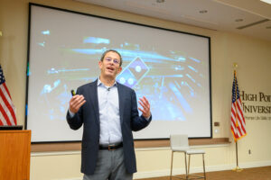 Domino’s CEO Russell Weiner, who serves as High Point University’s Corporate Executive in Residence, speaks to business students.