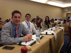 HPU seniors (left to right) Joe Wetzler, Andrew Schleicher, Michelle Milano and Megan Robinson are pictured at the NFL Combine Football Career Conference. 