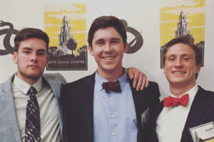 From left to right, HPU students and fraternity members Timothy Aebli, Hayden Bardorf and Frank Antenuci at the Sigma Nu Grand Chapter event.