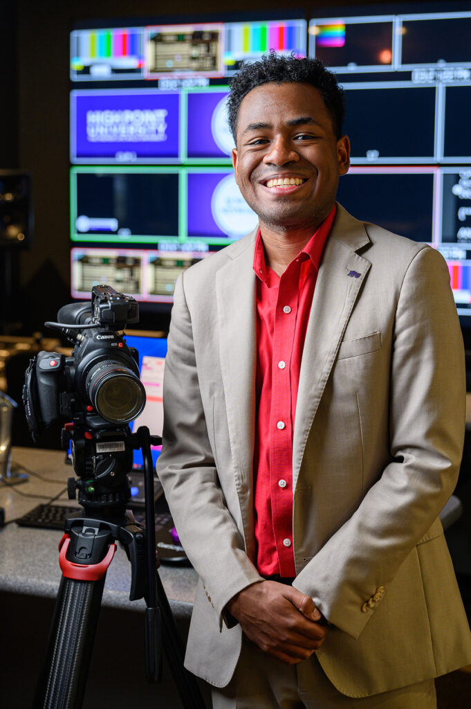 Wendell Epps, a Communication Fellow in the Nido R. Qubein School of Communication, is pictured inside the school's TV production studio. 2