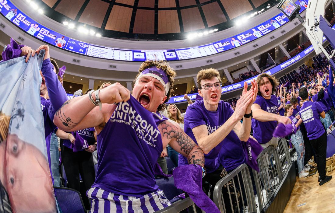students go crazy in the stands panther pride hpu espnu basketball game