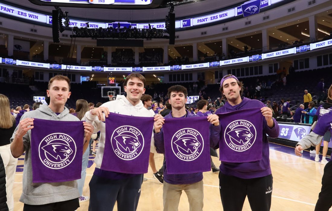 students repping high point university basketball espnu game