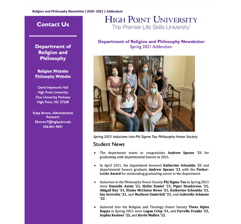 2021  spring religion philosophy newsletter high point university
