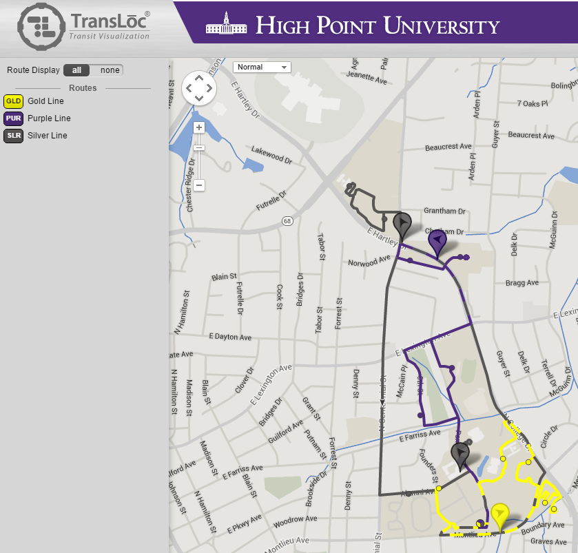 Map Of High Point University Transloc Mobile App | Security & Transportation | High Point University