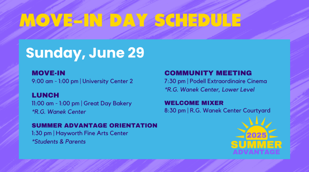 move in day schedule sunday june 29